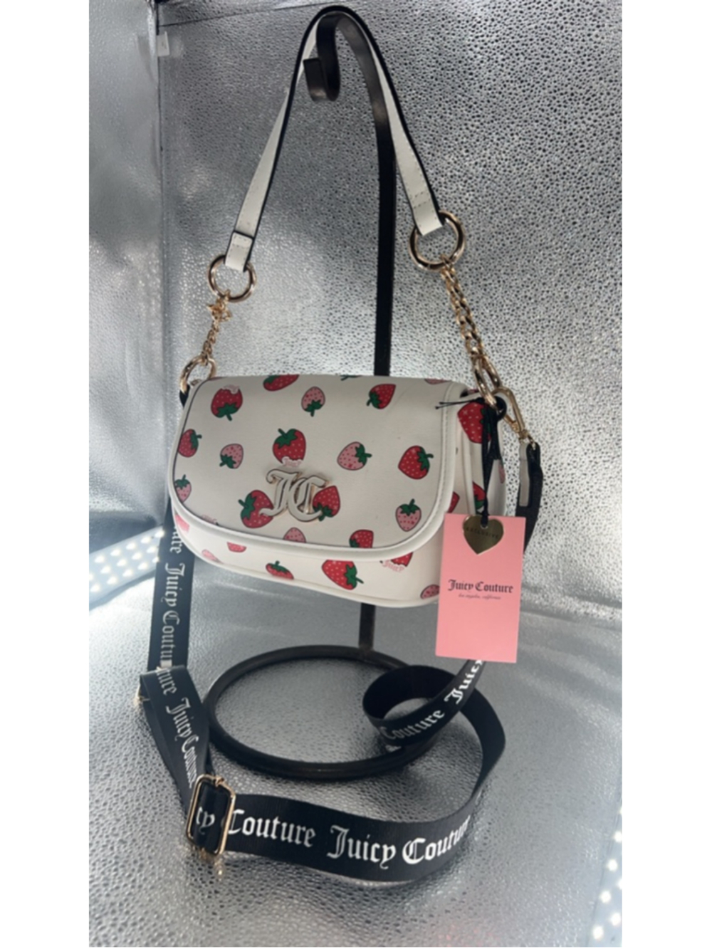 Women's Juicy Couture Crossbody Bag One Size White Red Strawberry Print - Picture 3 of 6